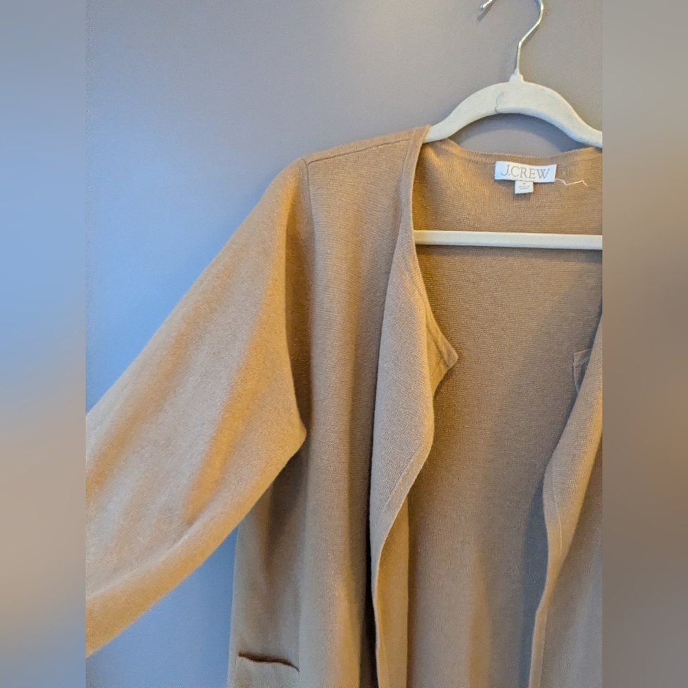 Women's Open-Front Camel Sweater Coat - Picture 3 of 9